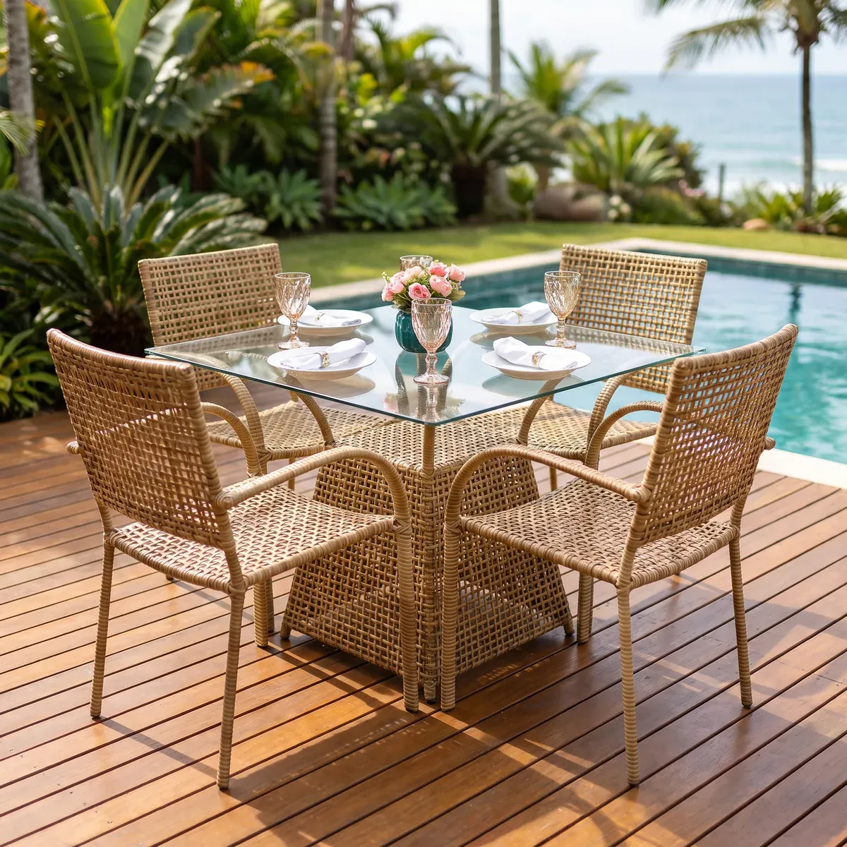 Conjunto de Jantar Guarda do Embaú, peça em corda náutica da Tramas Home Garden