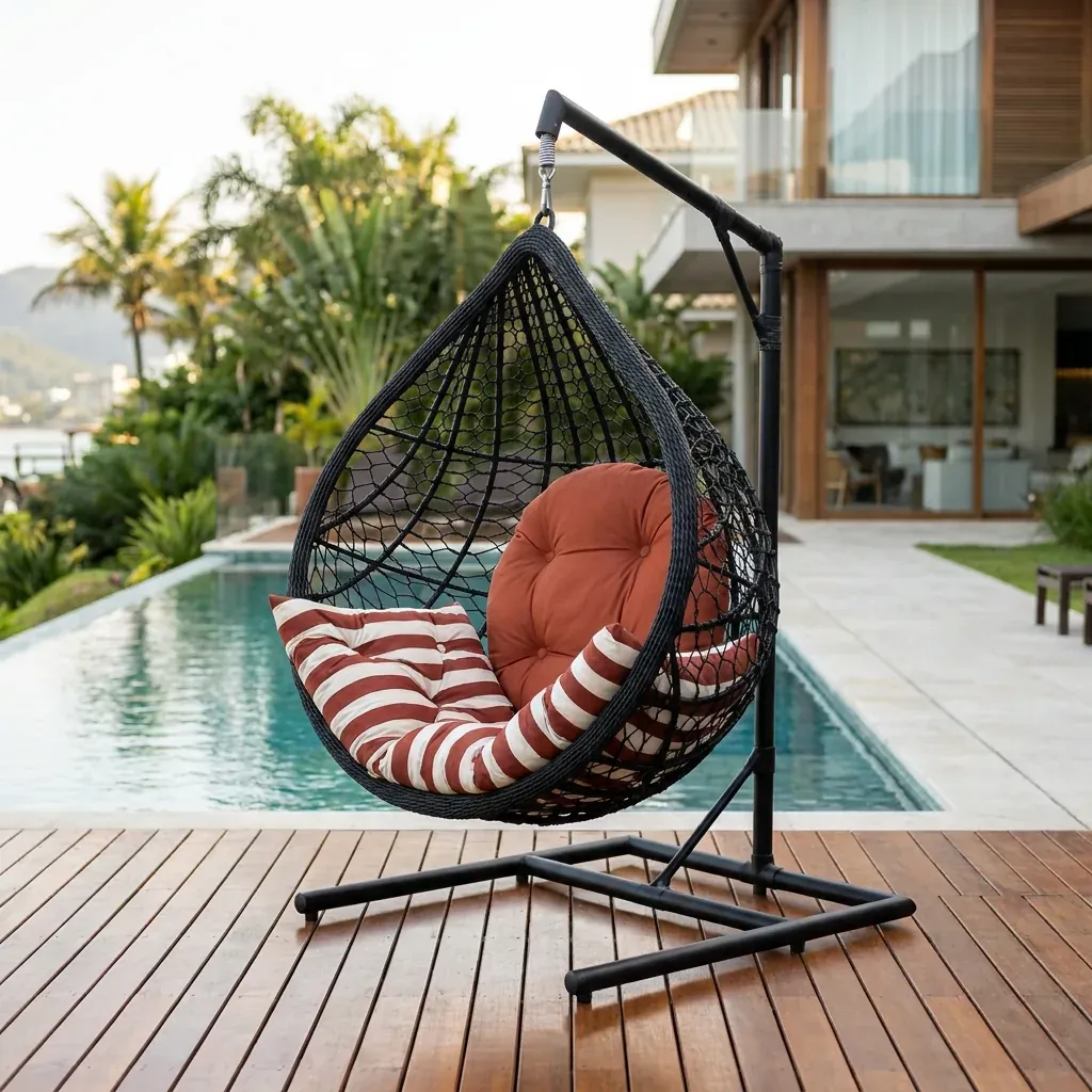Balanço Gota Terracota da Tramas Home Garden à beira da piscina