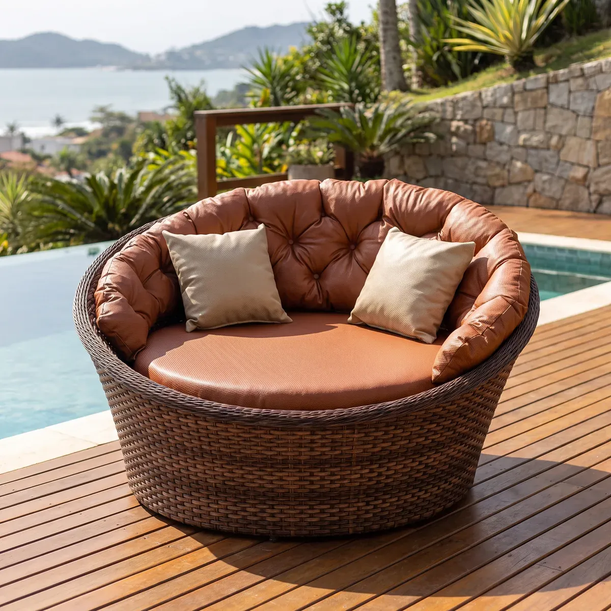 Daybed Orbital Terracota, peça em corda náutica da Tramas Home Garden