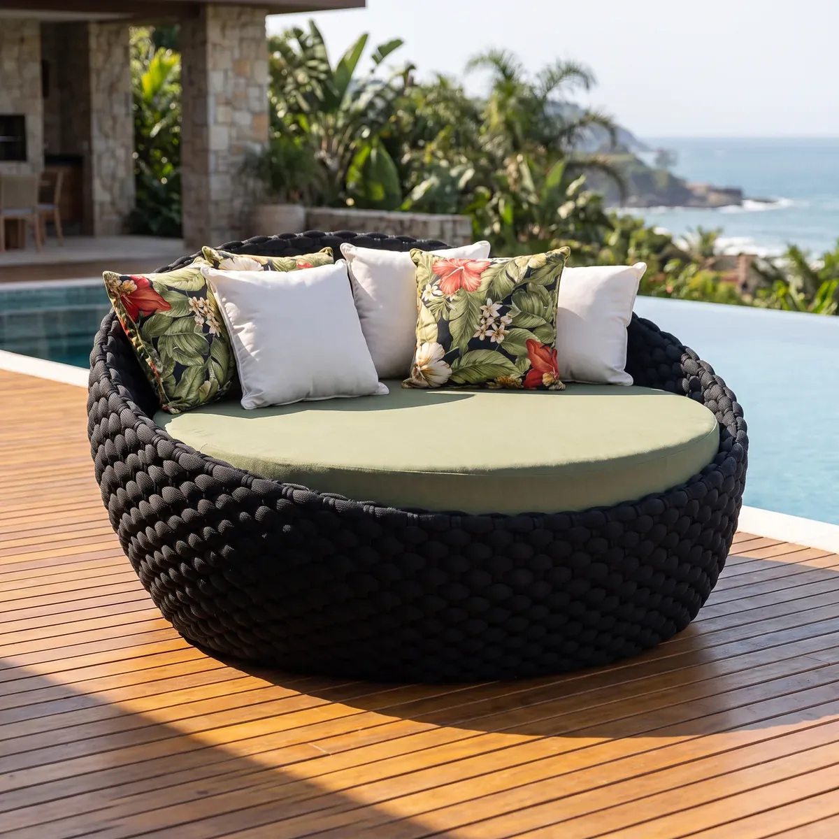 Daybed Orbital Meia Praia, peça em corda náutica da Tramas Home Garden