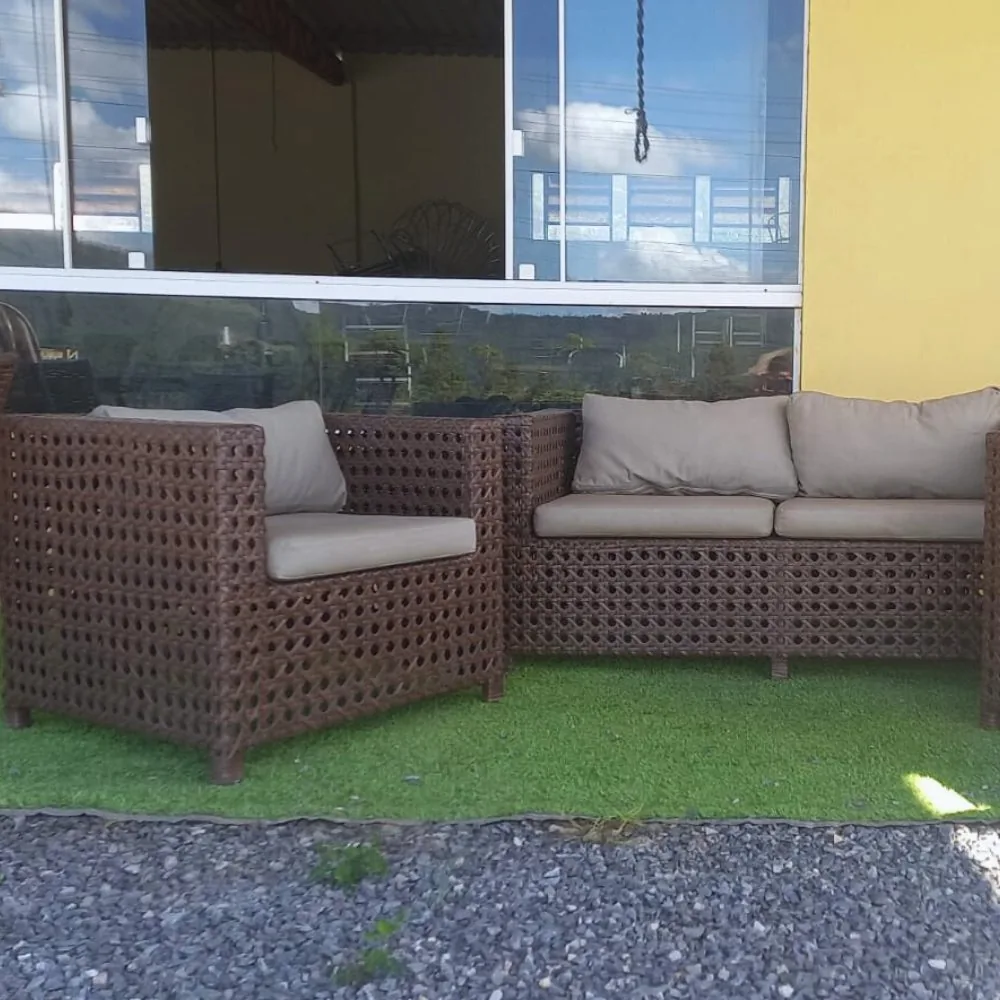 Sofá modular em corda náutica na varanda
