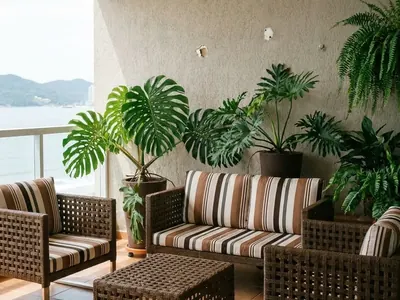 Lounge em corda náutica em área comum de pousada
