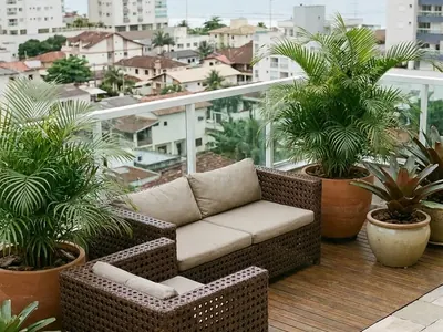 Varanda com sofá e poltronas em corda náutica